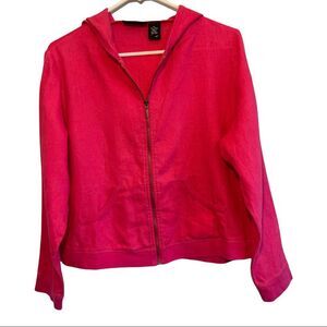 Relativity 100% Linen Pink Hooded Zip Up Jacket Size PL